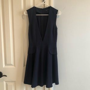 Zara Deep V Navy Dress